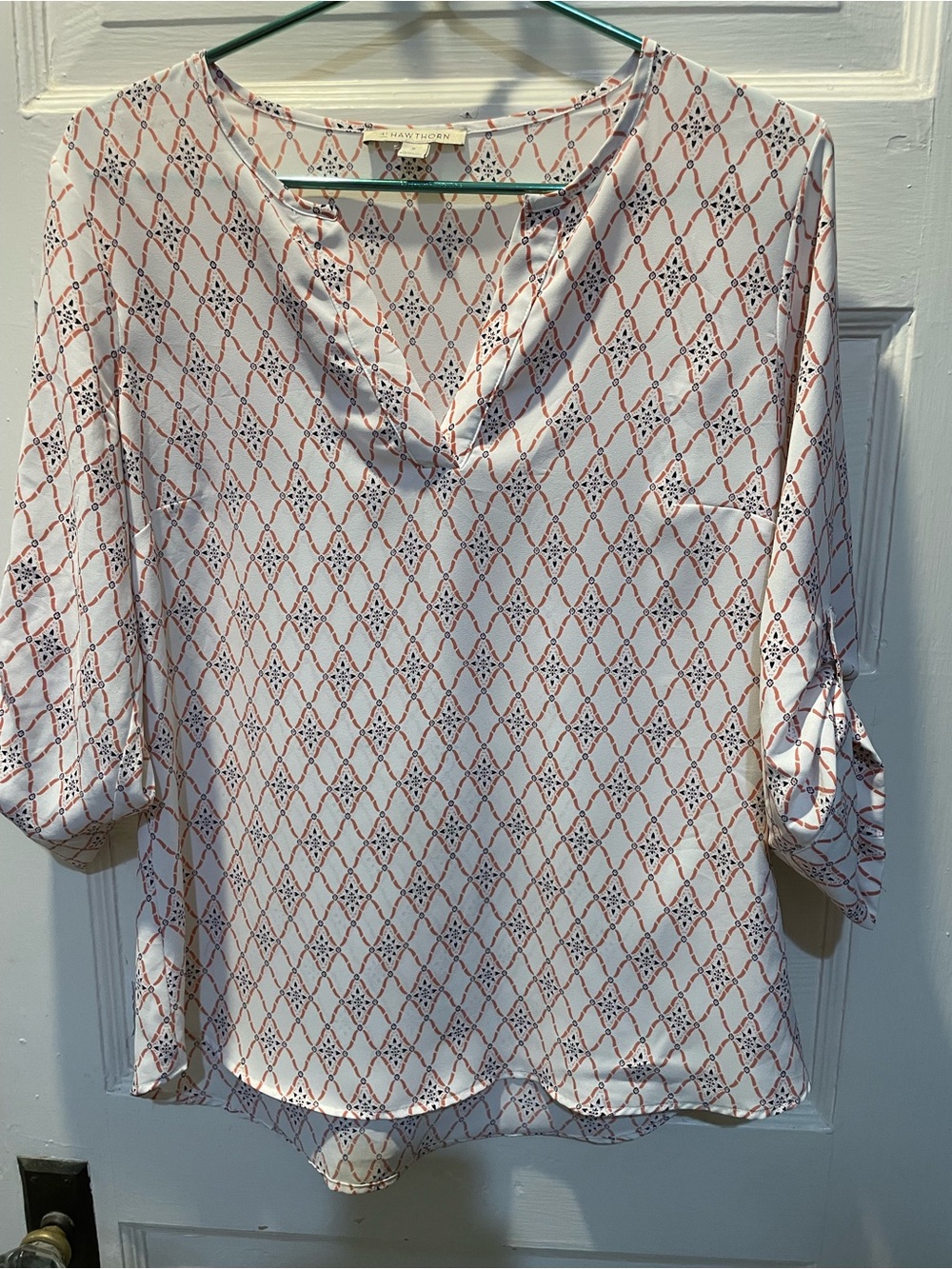 41 Hawthorne Blouse with Pink Geometric Print, Medium